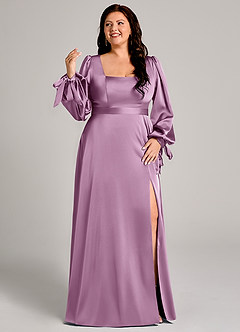 Azazie Leonia Brudtärnklänningar Klä av A-Linje i Stretch Satin Långärmad Blåregn image10