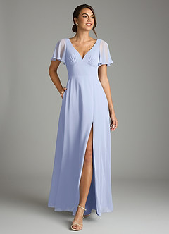 Azazie Kimber Bridesmaid Dresses Ice A-Line Flounce Sleeve Chiffon Dress image4