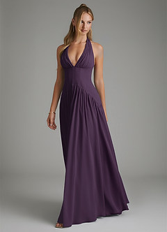 Azazie Alicia Bridesmaid Dresses Plum A-Line Pleated Chiffon Dress image4
