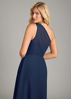 Azazie Phaedra Jurken voor bruidsmeisjes Jurk van Chiffon met A-Lijn One-Shoulder Donkere Marine image6