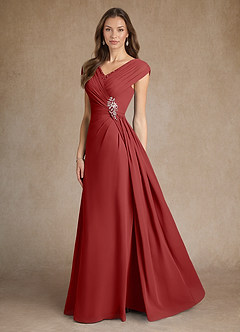 Azazie Bronson Mother of the Bride Dresses Rust A-Line Pleated Chiffon Dress image2