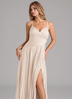 Azazie Vini Abiti da Damigella Abito A-Line in Raso Elasticizzato Plissettato Alabastro Bianco image2