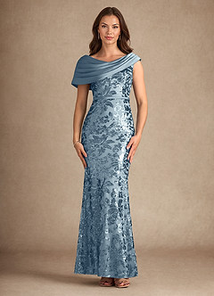 Azazie Marion Abiti per la Madre della Sposa Abito Sirena in Paillettes/Lustrini Blu Polveroso image1