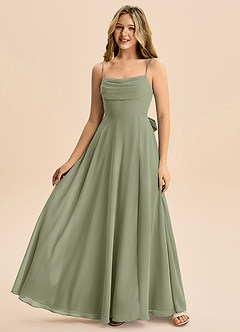 Azazie Bear Junior Pistachio A-Line Pleated Chiffon Dress image4