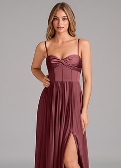 Azazie Akiko Bridesmaid Dresses Merlot A-Line Sweetheart Neckline Stretch Satin Dress image8