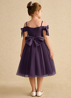 Azazie Amie Flower Girl Dresses Plum A-Line Off the Shoulder Matte Satin Dress image2