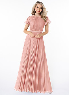 Azazie Kara Bescheidene Brautjungfernkleider A-Linie Plissee Chiffon Bodenlänge Kleid image4