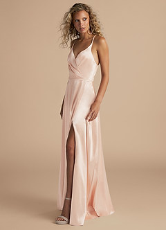 Azazie Davis Bridesmaid Dresses Rose Gold A-Line Pleated Metallic Satin Dress image6
