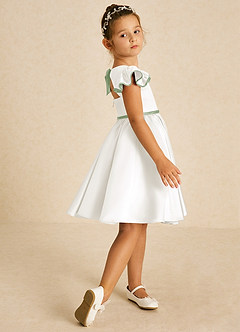 Azazie Sugar Plum vestidos de niña de las flores Vestido de Marfil Salvia Polvorienta de Satin Mate de Corte En A con Lazo image3