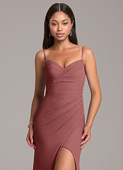 Azazie Yola Bridesmaid Dresses Amethyst Sheath Pleated Chiffon Convertible Dress image2