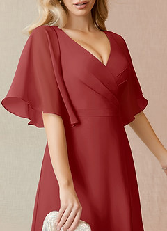 Azazie Cierra Brautjungfernkleider A-Linie V-Hals Chiffon Kleid Rost image7