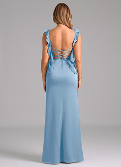 Azazie Jessamine Bridesmaid Dresses Powder Blue Sheath Corset Stretch Satin Dress image6