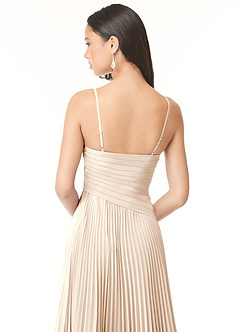 Azazie Vini Vestidos de damas de honor Vestido de Alabastro Blanco de Gasa de Corte en A con Cuello en V Plisado image5
