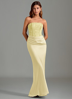 Azazie Emilia Bridesmaid Dresses Lemon Sorbet Mermaid Strapless Stretch Satin Dress image1