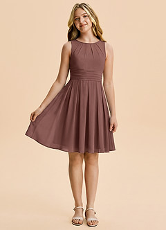 Azazie Bibiane Junior A-Linie Plissee Chiffon Kleid Espresso image3