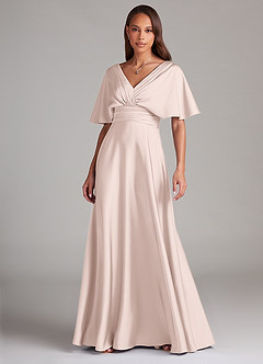 Azazie Pamela Robes de demoiselle d'honneur Robe Trapèze en Satin extensible Plissée Rose Pâle image1