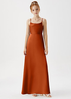 Azazie Shale Junior Burnt Orange A-Line Stretch Satin Dress image6