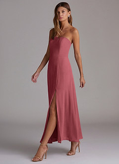 Azazie Wren Jurken voor bruidsmeisjes Jurk van Chiffon met A-Lijn Strapless Merlot image3