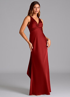 Azazie Hati Bridesmaid Dresses Pomegranate Mermaid Stretch Satin Dress image4