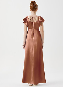 Azazie Bondi Junior Bronzer A-Line Side Slit Metallic Satin Dress image2