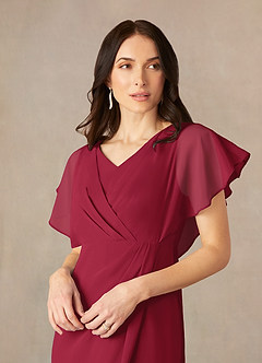 Azazie Julia vestidos de madre de la novia Vestido de Borgoña de Gasa de Recto con Cuello en V Plisado image3