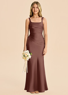 Azazie Agustina Junior Espresso Sheath Pleated Stretch Satin Dress image6