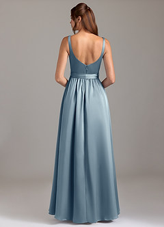 Azazie Elliott Bridesmaid Dresses Dusty Blue A-Line with Pockets Stretch Satin Dress image6