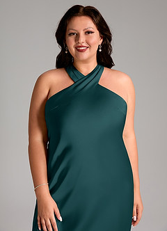 Azazie Doretta Bridesmaid Dresses Pine Mermaid Pleated Stretch Satin Dress image11