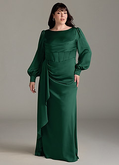 Azazie Raye Bridesmaid Dresses Dark Green Mermaid Long Sleeve Stretch Satin Dress image7