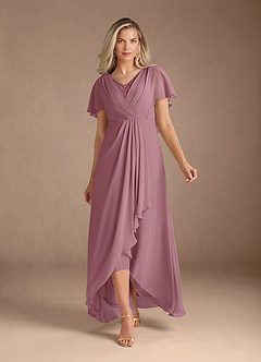 Azazie Eliza Kleider für die Brautmutter A-Linie V-Hals Gefaltet Chiffon Kleid Vintage Mauve image1