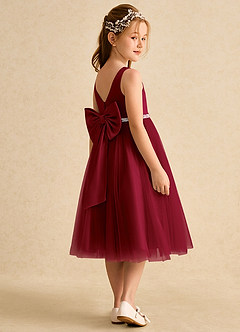 Azazie Firefly Flower Girl Dresses Burgundy A-Line Bow Matte Satin Dress image2