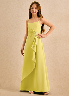 Azazie lolly Girls Formal Robe Demoiselle D'honneur Fillette Robe Trapèze en Mousseline de soie Plissée Canari image5