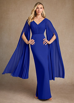 Azazie Ellsworth Mother of the Bride Dresses Royal Blue Column Pleated Stretch Crepe Dress image2