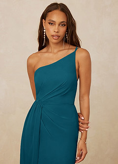 Christian Siriano Bridal for Azazie 1003 Bridesmaid Dresses Ink Blue Sheath One Shoulder Chiffon Dress image4