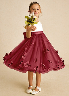 Azazie Sprout Flower Girl Dresses Pomegranate A-Line Bow Tulle Dress image2