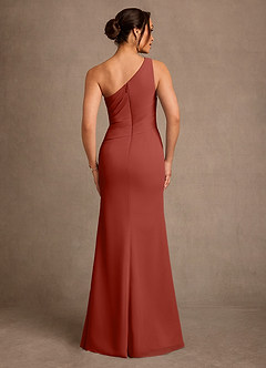 Azazie Floy Mother of the Bride Dresses Terracotta Sheath One Shoulder Chiffon Dress image3