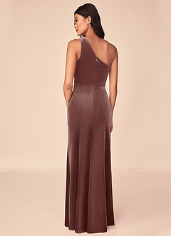 Azazie Argan Bridesmaid Dresses Espresso A-Line One Shoulder Pleated Velvet Dress image5
