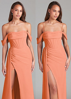 Azazie Amyra Bridesmaid Dresses Sunset Sheath Off the Shoulder Chiffon Convertible Dress image9