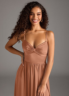 Azazie Zeya Vestidos de damas de honor Vestido de Bronceador de Satén Elástico de Corte en A con Plisado image3