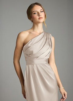 Azazie Emorie Bridesmaid Dresses Frost Sheath One Shoulder Stretch Satin Dress image2