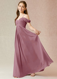 Azazie Kaitlynn Junior Vintage Mauve A-Line Off the Shoulder Chiffon Dress image3