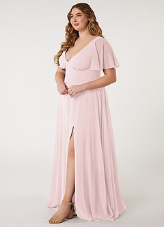 Azazie Kimber Bridesmaid Dresses Blushing Pink A-Line Flounce Sleeve Chiffon Dress image8