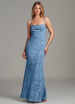 Azazie Ola Vestidos de damas de honor Vestido de Azul Acero de Devorado Floral de Corte Sirena con Corsé image1