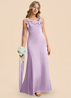 Azazie Chelsea Junior Frosted Lilac Sheath Pleated Stretch Satin Dress image3