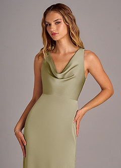 Azazie Wrenlee Bridesmaid Dresses Moss Green A-Line Stretch Satin Dress image2