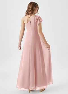 Azazie Arabella Junior Powder Pink A-Line Ruched Chiffon Dress image2