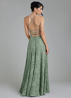 Azazie Tatum Robes de demoiselle d'honneur Robe Trapèze en Blumen-Burnout Corset Matcha image2