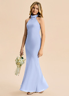 Azazie Velli Junior Meerjungfrau-Linie Hoher Kragen Chiffon Kleid Eis image4