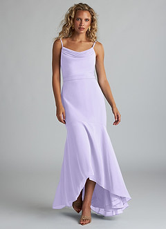 Azazie Summer Jurken voor bruidsmeisjes Jurk van Chiffon met Zeemeermin Schop cowl Lila image4