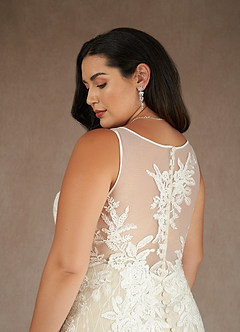 Azazie Konstantin Abiti da Sposa Abito Sirena in Tulle Lustrini Bianco Diamante Champagne image10